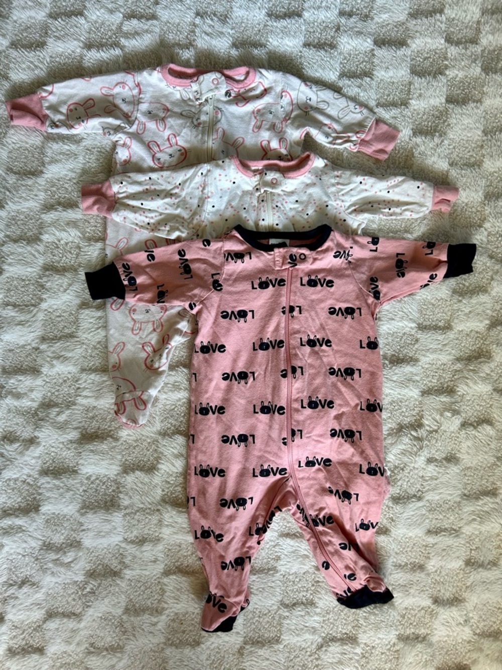 Pink 'Love' Footed Baby One-Piece Sleepers - 3-Pack